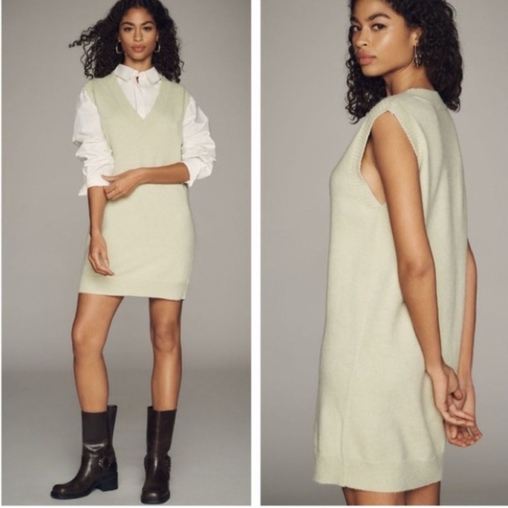 Anthropologie Sunday in Brooklyn green Sweater layer fall Vest Mini Dress small
